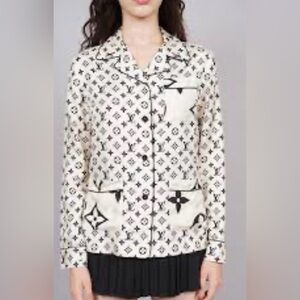 Louis Vuitton Giant Monogram Cream/Black Long Sleeve Silk Button Down Shirt